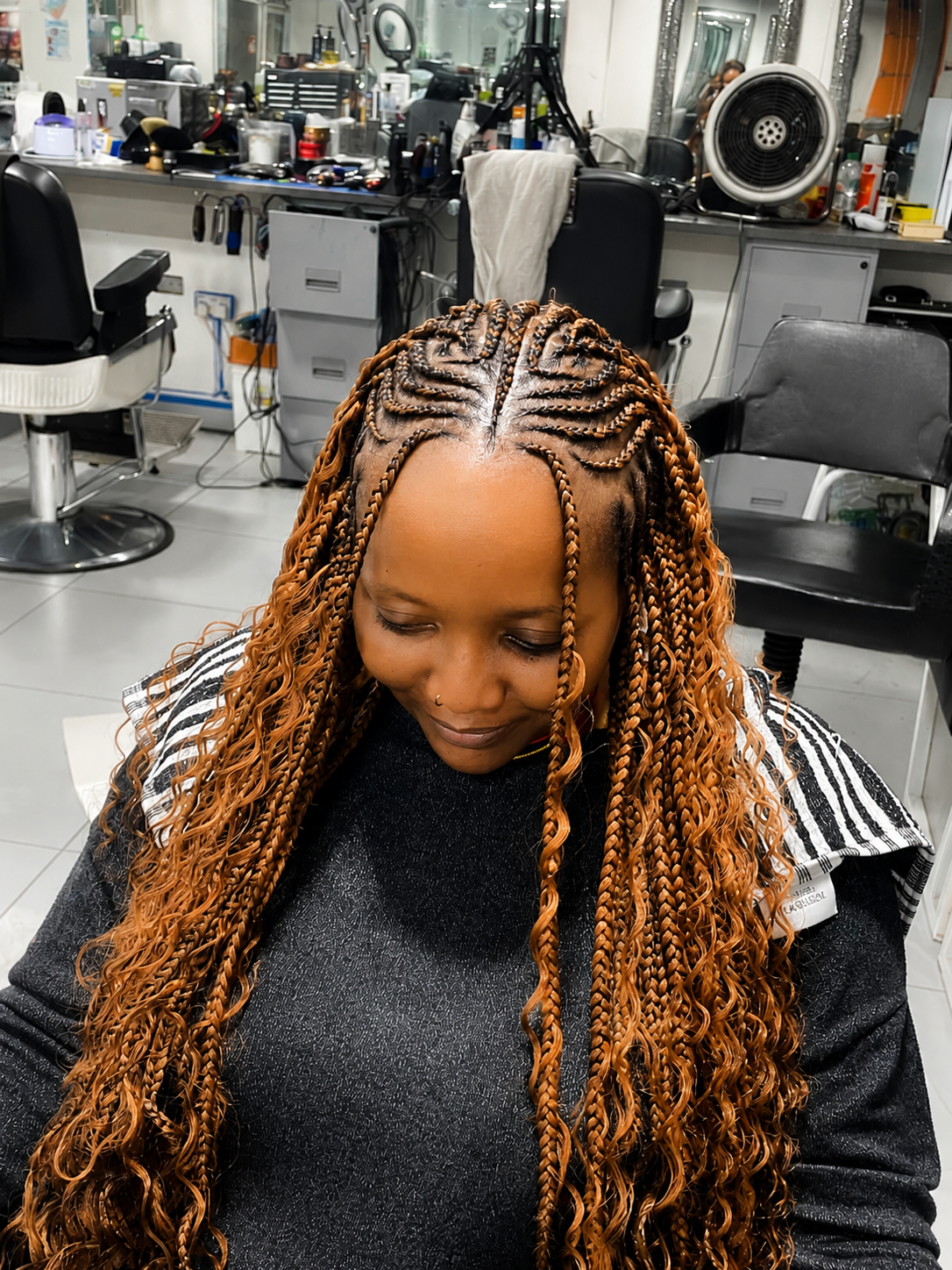 Ginger stitch braids with curls